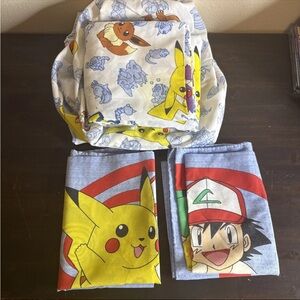 Vintage 1998 Pokemon Twin Sheet Set 1998 Springs Fitted Flat 2 pillow covers